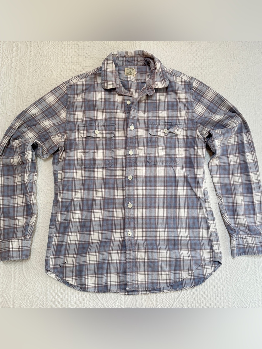 J. Crew Flannel Button Down Shirt Mens Medium Light Blue Gray 100% Cotton